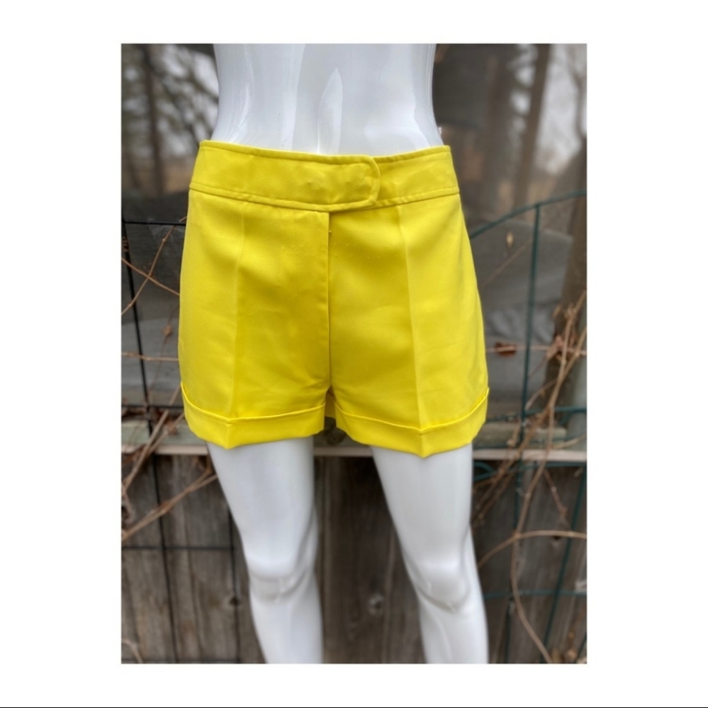 1970s Polyester High Waist Shorts Sunshine Yellow